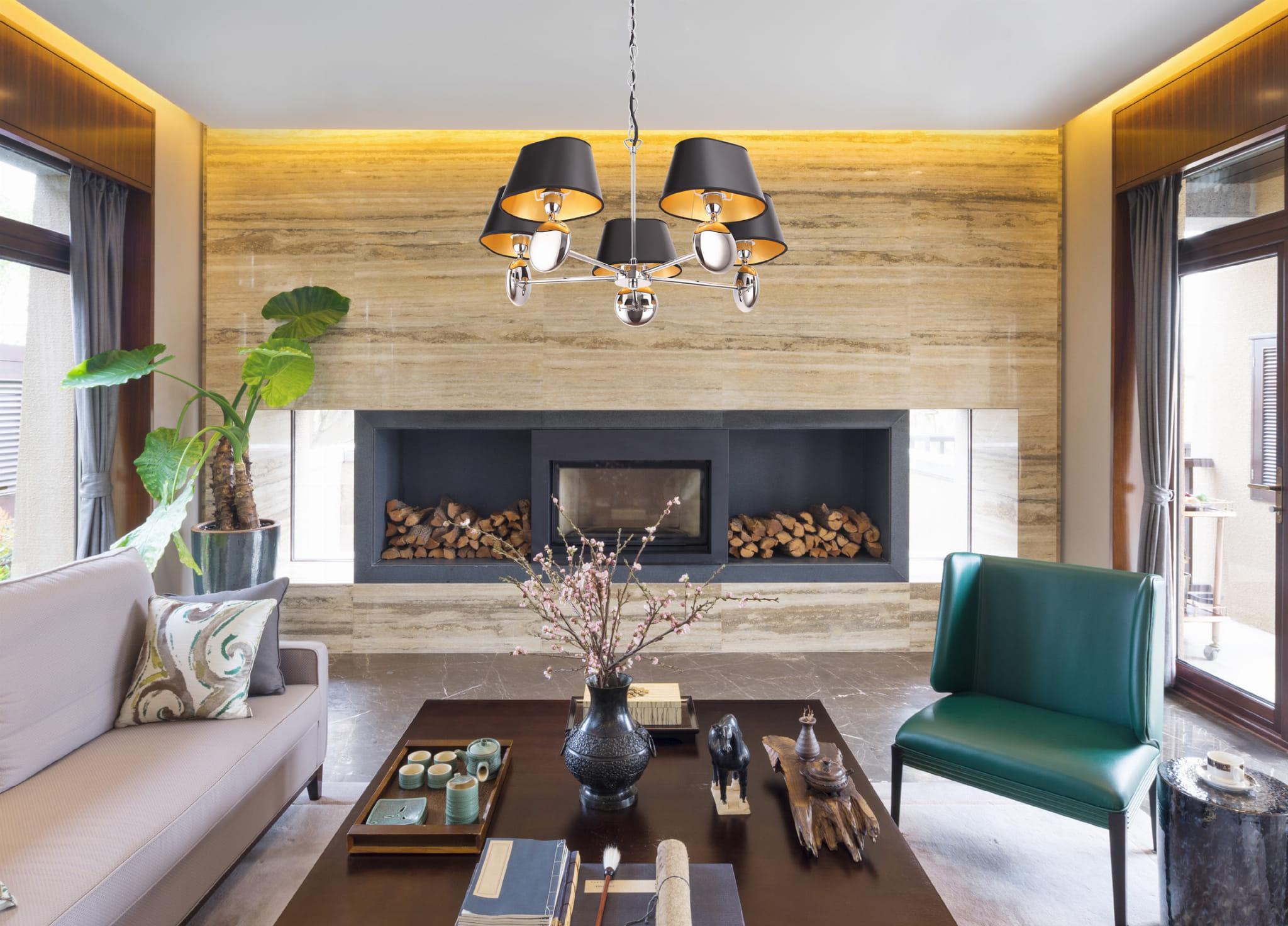 LAMPA WISZĄCA GLARE klasyczna metalowa z czarno-złotymi kloszami3