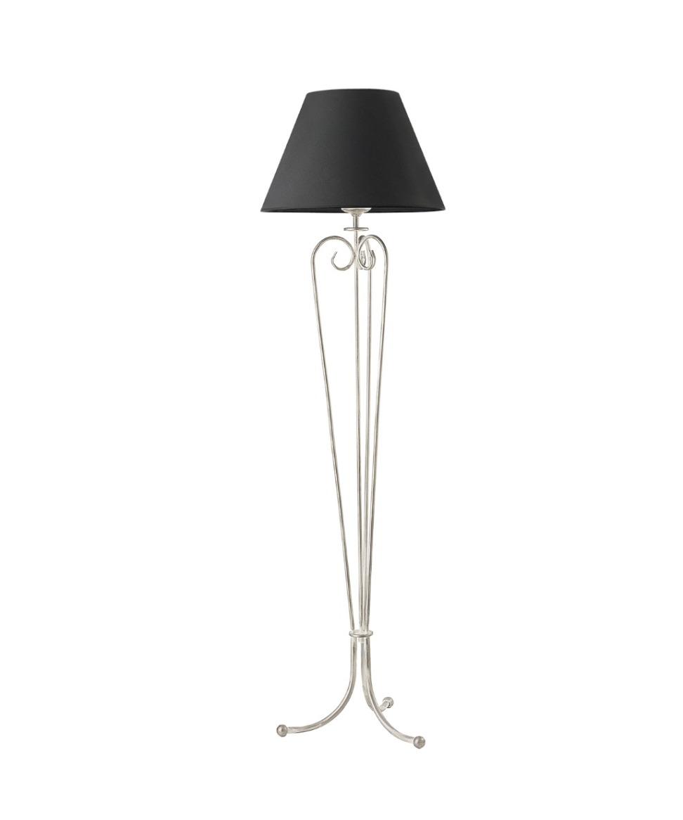 LAMPA PODŁOGOWA srebrna grafitowy abażur styl klasyczny