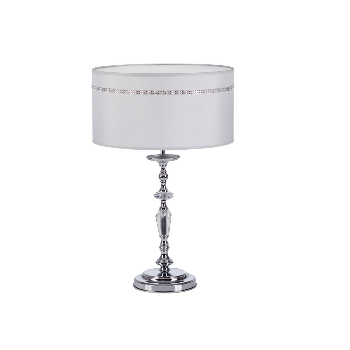 LAMPA STOŁOWA biały abażur chromowana rama styl klasyczny