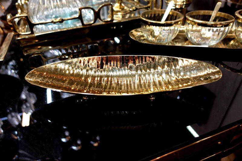 PATERA DEKORACYJNA złota w kształcie liścia styl glamour3