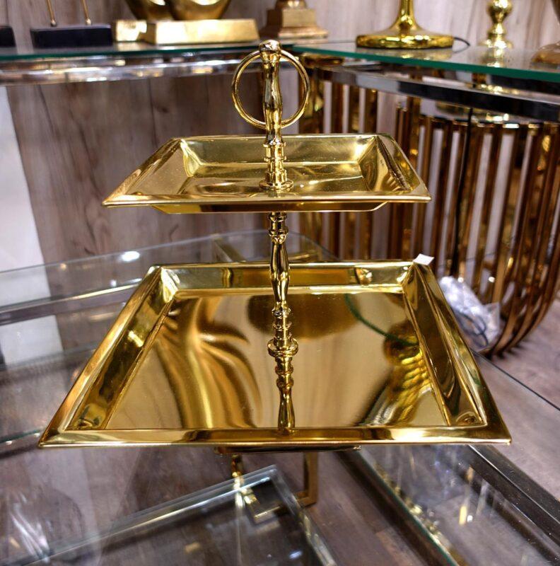 PATERA metalowa złota dwupoziomowa klasyczna3