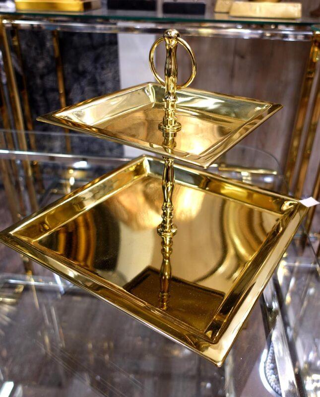 PATERA metalowa złota dwupoziomowa klasyczna6