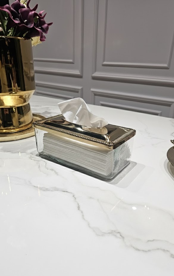 SERWETNIK prostokątny, szklany, ze złotą pokrywką, styl glamour, piękny