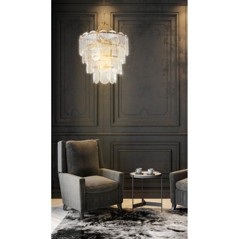 LAMPA WISZĄCA DAKOTA złota metalowa ze szklanymi kryształkami styl glamour4