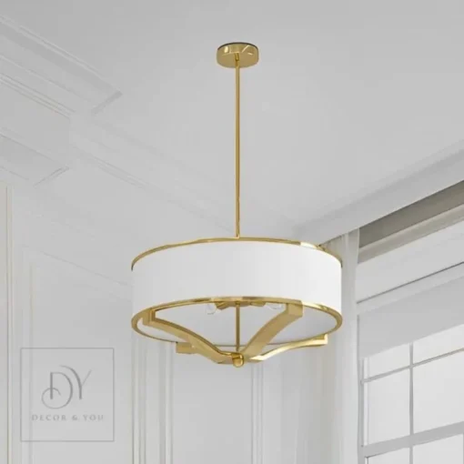 LAMPA WISZĄCA GERDO GOLD złota oprawa biały klosz styl glamour