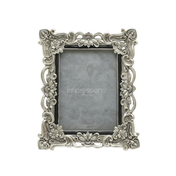 RAMKA NA ZDJĘCIA srebrna z dekoracyjną ramką z żywicy 13x18 cm