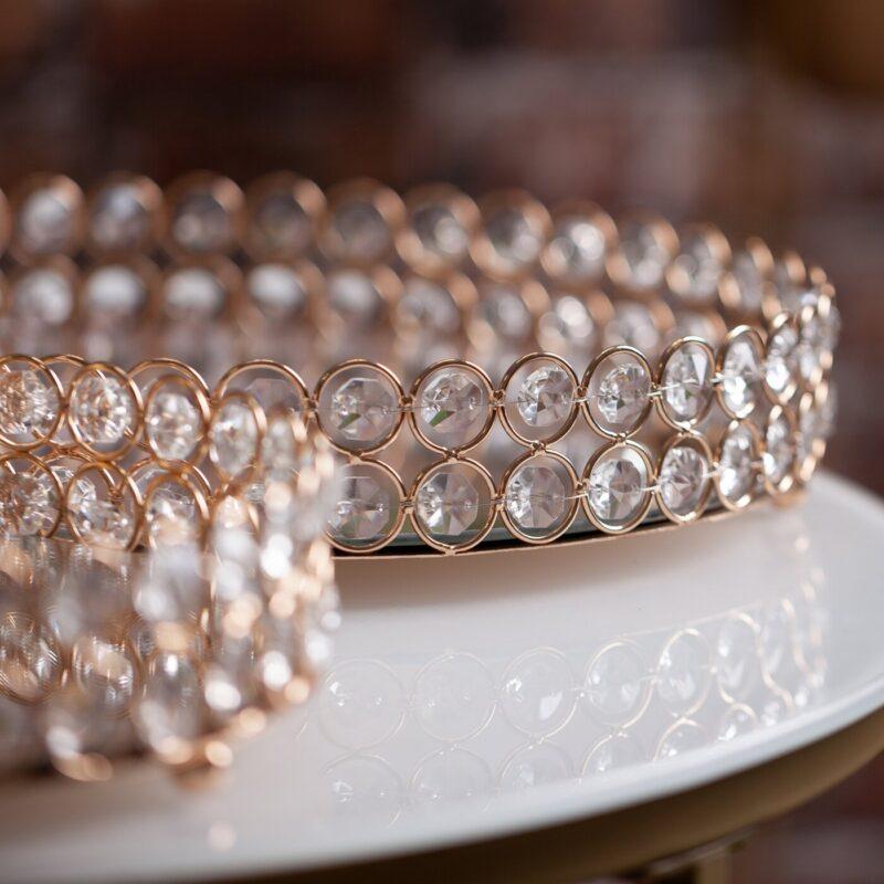 TACA MESI okrągła metalowa z kryształami lustrzany blat styl glamour4