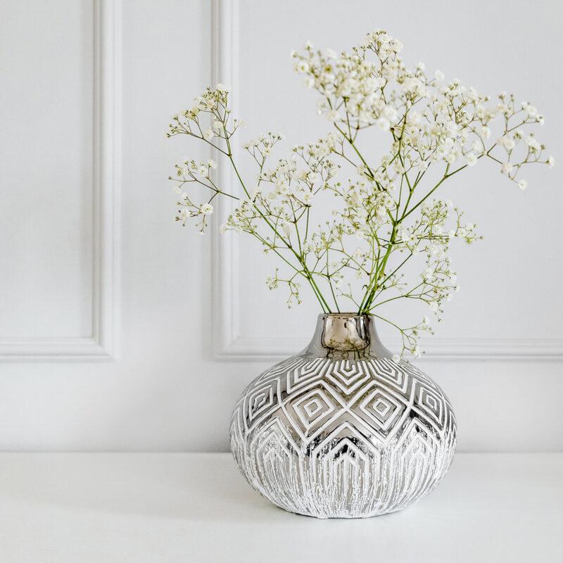 WAZON-OKRĄGŁY-CERAMIZNY-WE-WZORY-GEOMETRYCZNE WAZON-CERAMICZNY-OKRĄGŁY-SREBRNY-W-GEOMETRYCZNE-WZORY