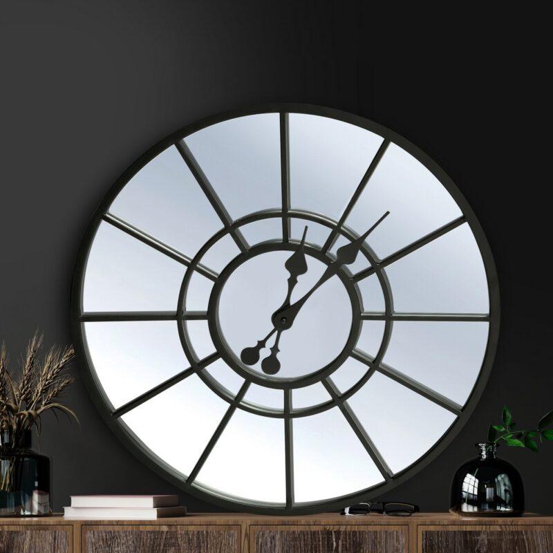 ZEGAR ŚCIENNY metalowo szklany czarny styl loft2