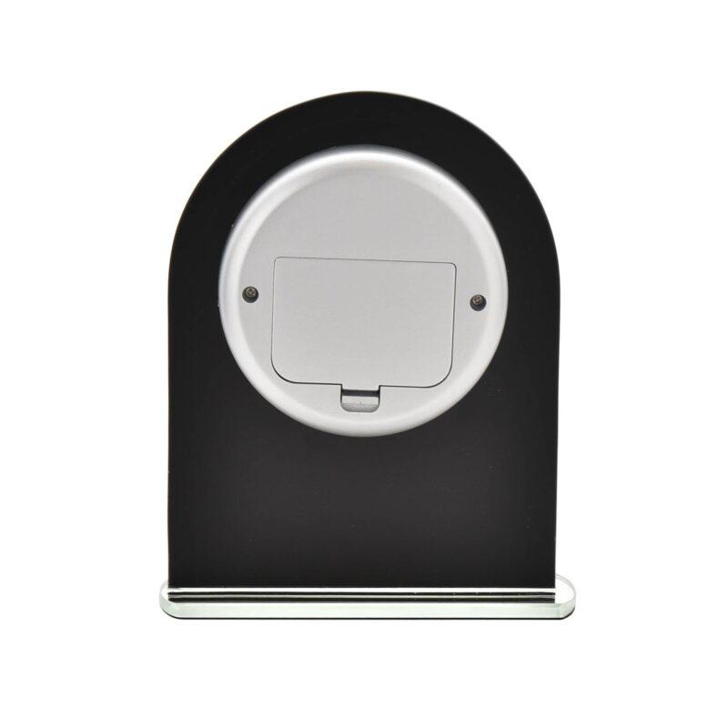 ZEGAR STOJĄCY z okrągłą tarczą szklany z czarnymi detalami klasyczny4