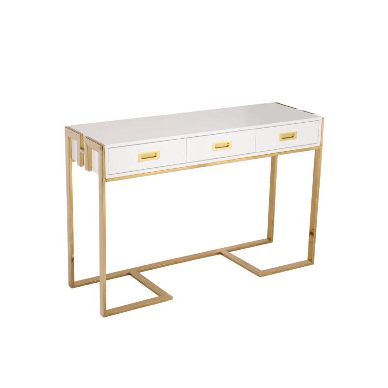 KONSOLA prostokątna złote wykończenie biały blat styl glamour b KONSOLA prostokątna złote wykończenie biały blat styl glamour b