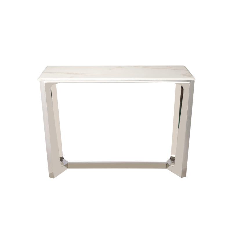 KONSOLA ze stali nierdzewnej srebrna marmurowy prostokątny blat styl glamour