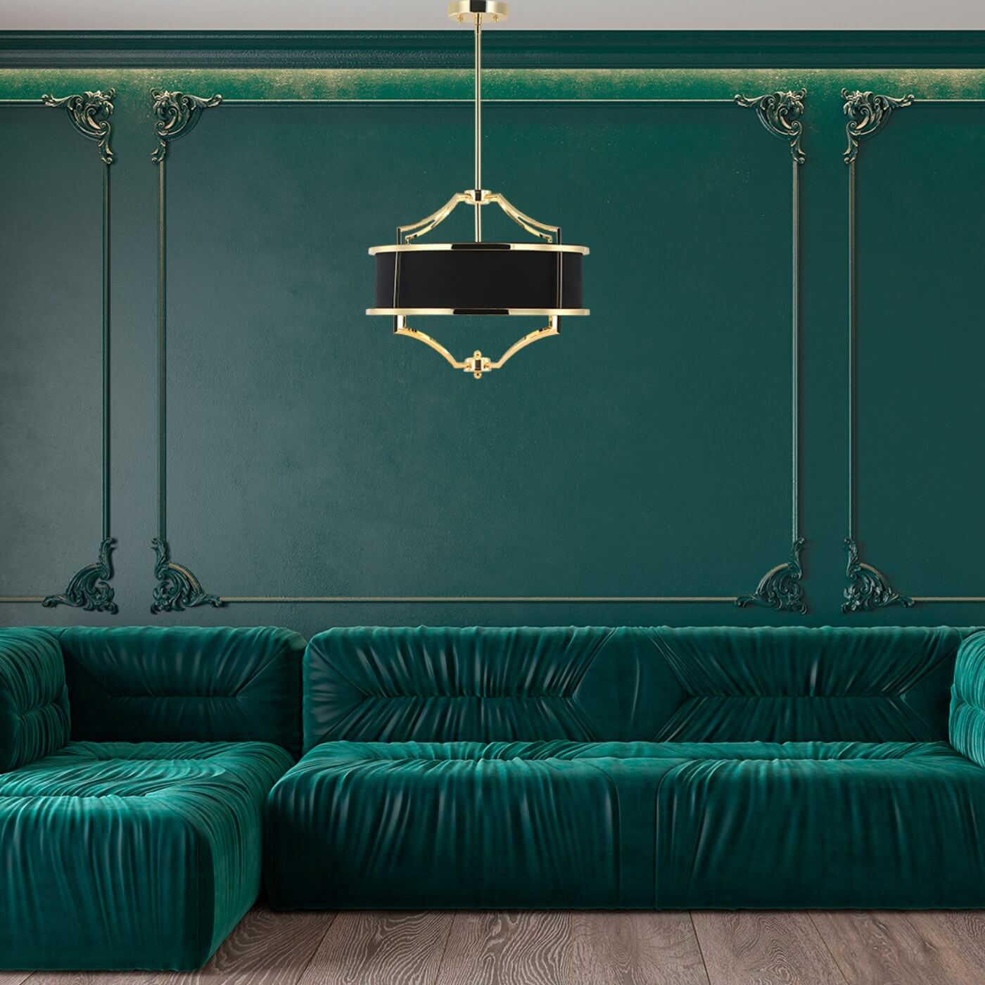 LAMPA WISZĄCA STESSO GOLD NERO M złota oprawa czarny klosz nowoczesna piękna LAMPA WISZĄCA STESSO GOLD NERO M złota oprawa czarny klosz nowoczesna piękna