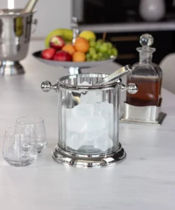 COOLER szklany, ze srebrnymi elementami w stylu glamour