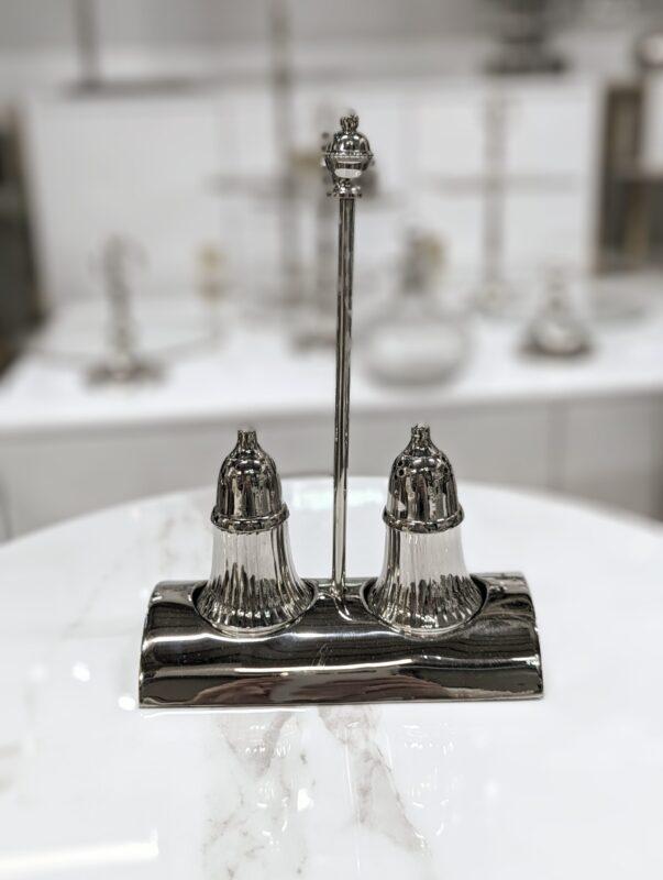 SOLNICZKA I PIEPRZNICZKA zestaw na stojaku srebrny klasyczny 2