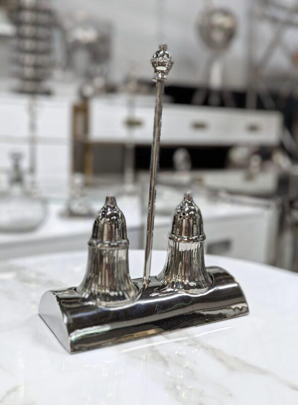 SOLNICZKA I PIEPRZNICZKA zestaw na stojaku srebrny klasyczny 3