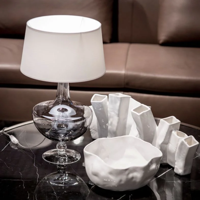 LAMPA STOŁOWA 4concepts Oxford Transparentna Czerń Biały Abażur LAMPA STOŁOWA 4concepts Oxford Transparentna Czerń Biały Abażur Piękna