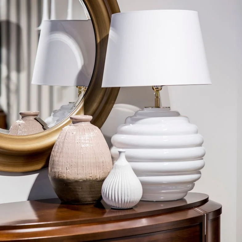 LAMPA STOŁOWA 4concepts Saint Tropez Biała Biało Złoty Abażur