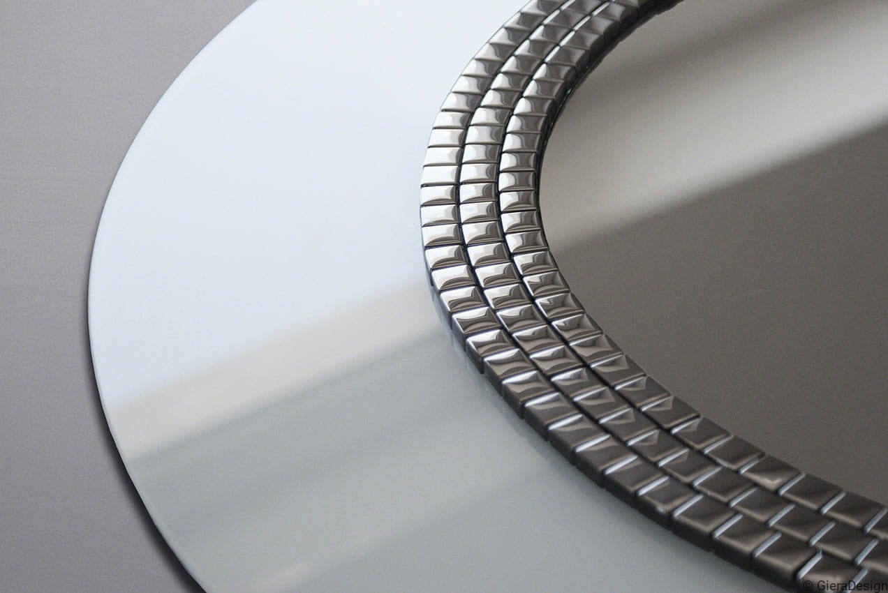 Lustro-Ścienne-Elegance-Białe-Okrągłe-Srebrna-Mozaika-Dekoracyjne Lustro-Ścienne-Elegance-Białe-Okrągłe-Srebrna-Mozaika-Nowoczesne