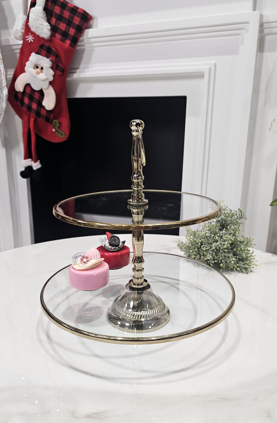 PATERA podwójna, okrągła, złota, szklana