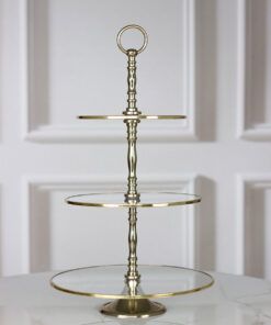 PATERA potrójna, okrągła, złota, szklana, piękna