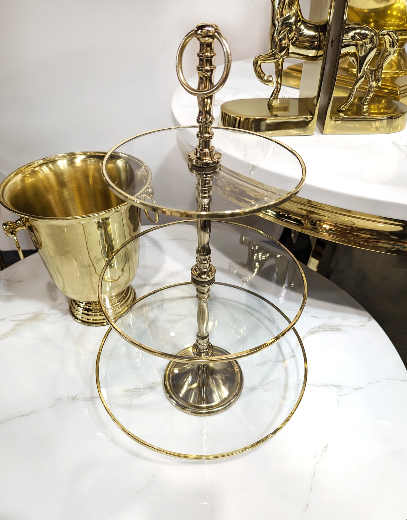 PATERA potrójna, okrągła, złota, szklana, wyjątkowa
