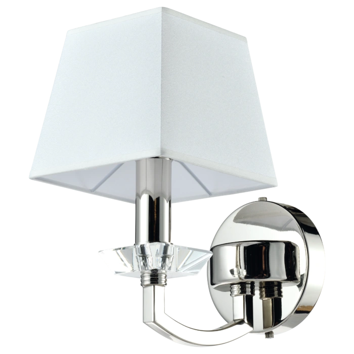 KINKIET Dubai niklowane wykończenie, kryształowy detal, biały abażur, styl glamour, piękny