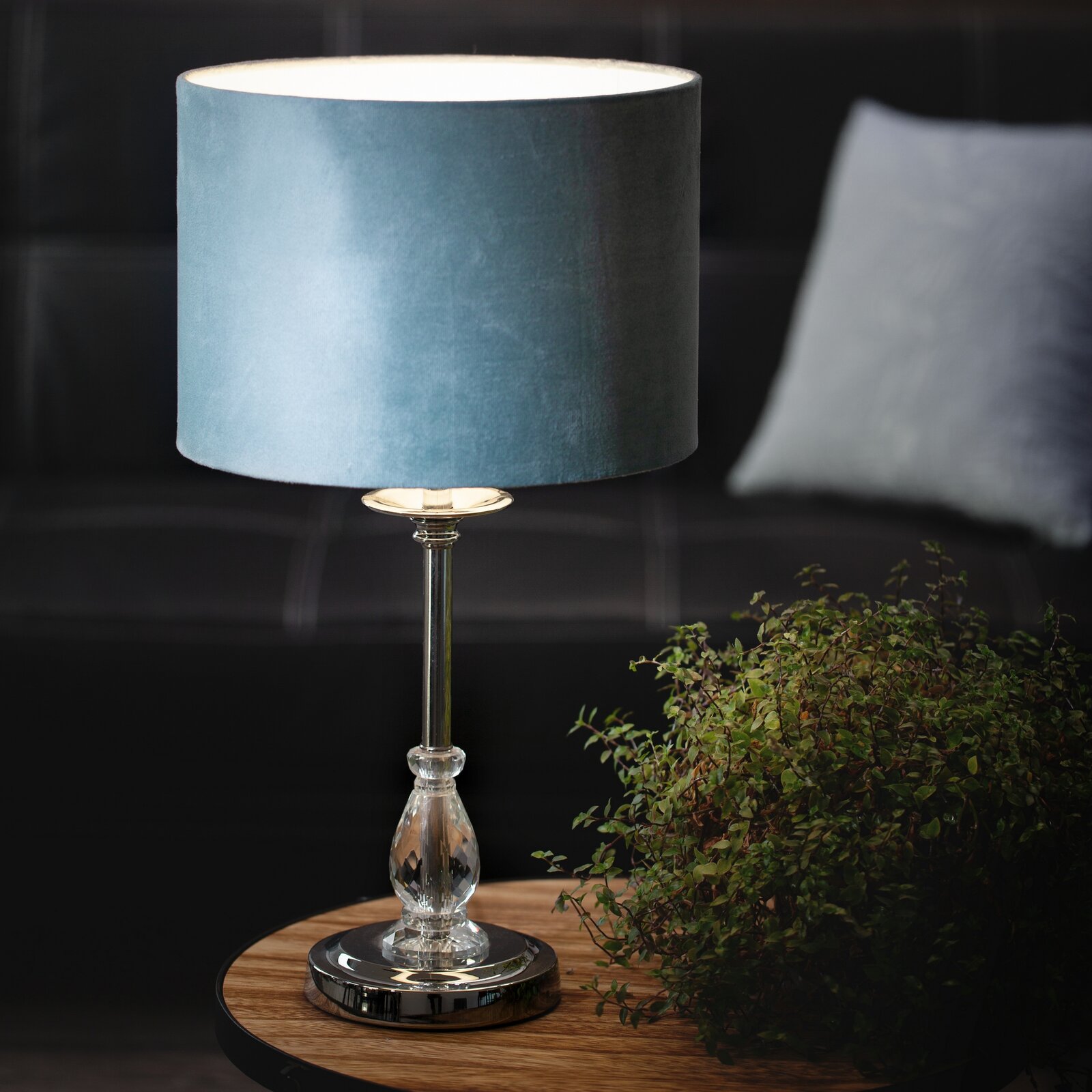 LAMPA DEKORACYJNA MONIK niebieska z abażurem i kryształem, glamour3