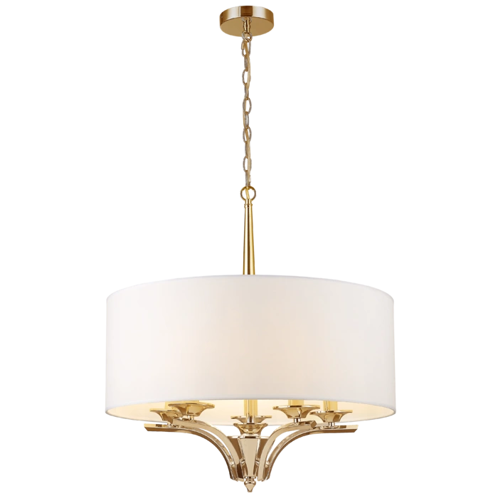 LAMPA WISZĄCA Atlanta okrągła z białym abażurem, złote detale, styl klasyczny, elegancka