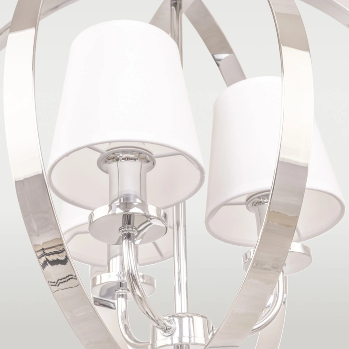 LAMPA WISZĄCA Berlin metalowa, srebrne wykończenie, białe abażury, styl glamour, dekoracyjna LAMPA WISZĄCA Berlin metalowa, srebrne wykończenie, białe abażury, styl glamour, dekoracyjna