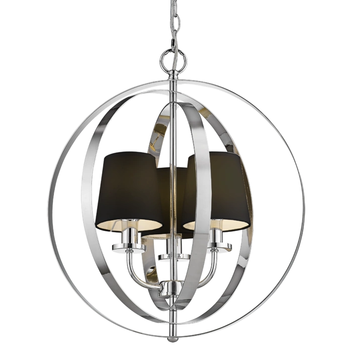 LAMPA WISZĄCA Berlin metalowa, srebrne wykończenie, czarne abażury, styl glamour, piękna LAMPA WISZĄCA Berlin metalowa, srebrne wykończenie, czarne abażury, styl glamour, piękna