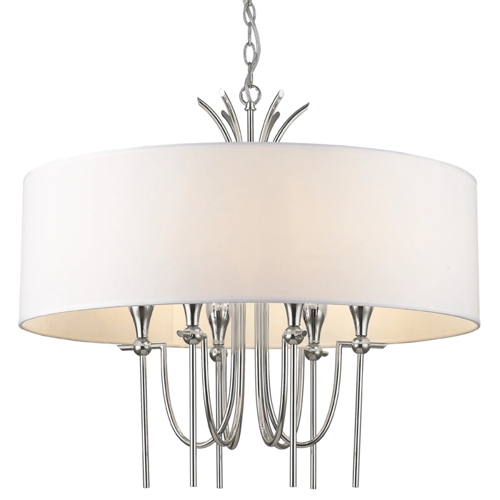 LAMPA WISZĄCA Las Vegas okrągła z białym abażurem, niklowane wykończenie, styl glamour, piękna LAMPA WISZĄCA Las Vegas okrągła z białym abażurem, niklowane wykończenie, styl glamour, piękna