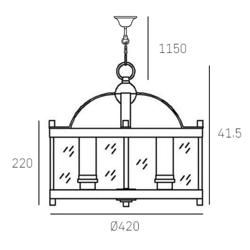 LAMPA WISZĄCA New York metalowa oprawa, srebrna, elegancka 42x42 cm, wymiary