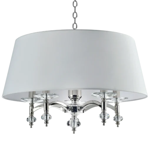 LAMPA WISZĄCA Verona okrągła, kryształowe detale, biały abażur, styl glamour, piękna