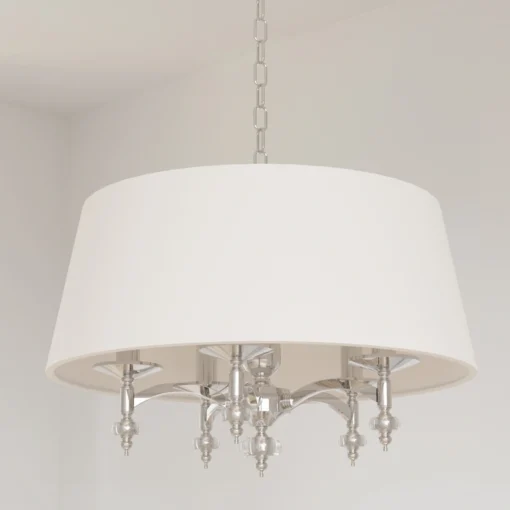 LAMPA WISZĄCA Verona okrągła, kryształowe detale, biały abażur, styl glamour, wyjątkowa