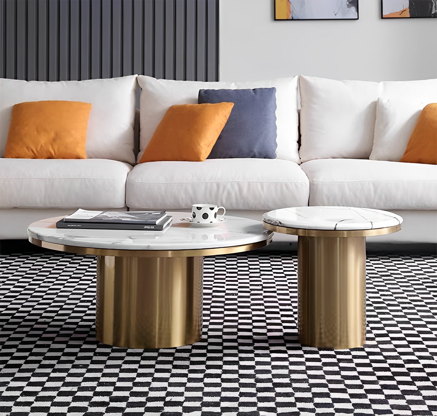 ŁAWA KAWOWA podwójna, konglomerat marmurowy, złota podstawa, okrągła, piękna ŁAWA KAWOWA podwójna, konglomerat marmurowy, złota podstawa, okrągła, piękna