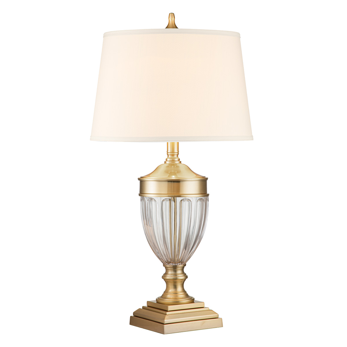 LAMPA STOŁOWA Dennison szczotkowany mosiądz, kremowy abażur, elegancka, styl klasyczny LAMPA STOŁOWA Dennison szczotkowany mosiądz, kremowy abażur, elegancka, styl klasyczny