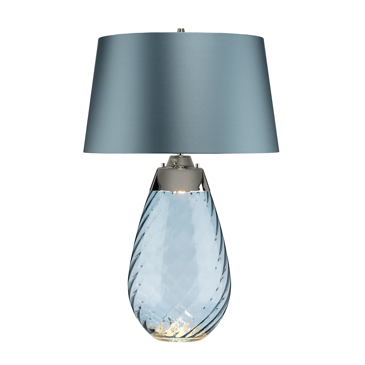 LAMPA STOŁOWA Lena duża, niebieskie szkło, jasnoniebieski abażur, klasyczna, elegancka LAMPA STOŁOWA Lena duża, niebieskie szkło, jasnoniebieski abażur, klasyczna, elegancka