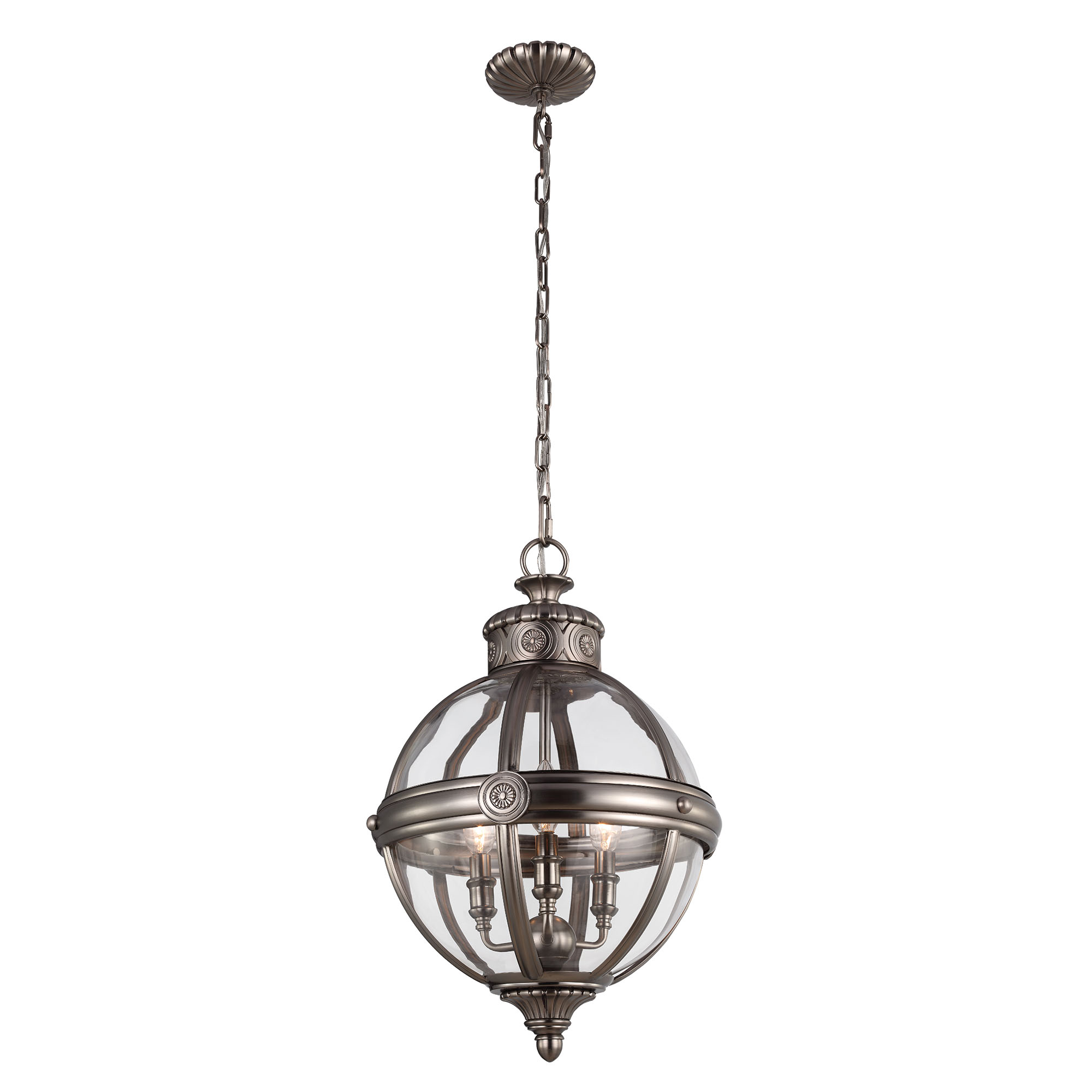 LAMPA WISZĄCA Adams kształt kuli, niklowana, styl hampton, 3 źródła światła LAMPA WISZĄCA Adams kształt kuli, niklowana, styl hampton, 3 źródła światła