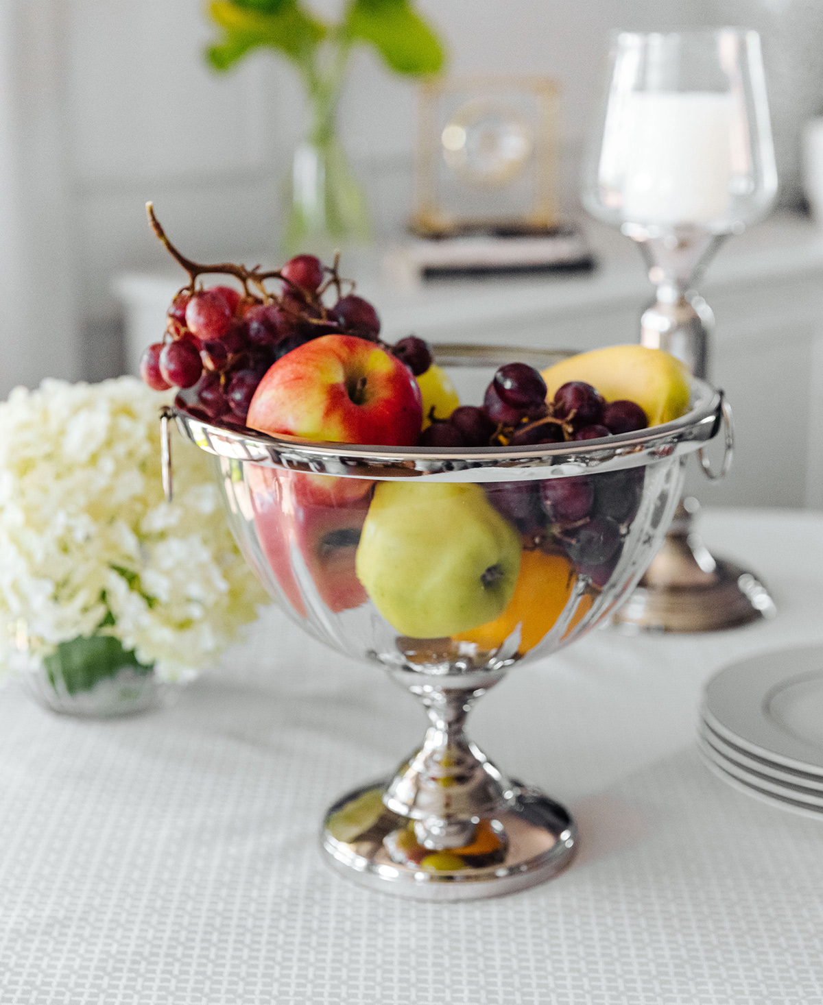 PATERA szklana na nóżce, srebrne detale PATERA szklana na nóżce, srebrne detale