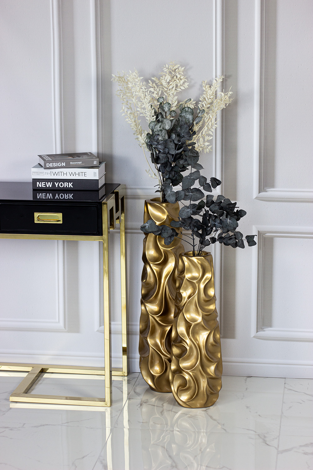 WAZON DEKORACYJNY złoty, falowana powierzchnia, oryginalny, 61 cm, ekskluzywny WAZON DEKORACYJNY złoty, falowana powierzchnia, oryginalny, 61 cm, ekskluzywny