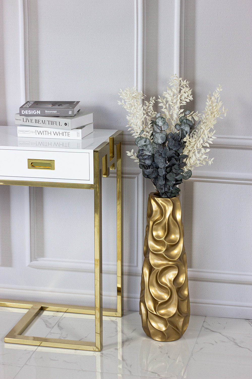 WAZON DEKORACYJNY złoty, falowana powierzchnia, oryginalny, 61 cm WAZON DEKORACYJNY złoty, falowana powierzchnia, oryginalny, 61 cm