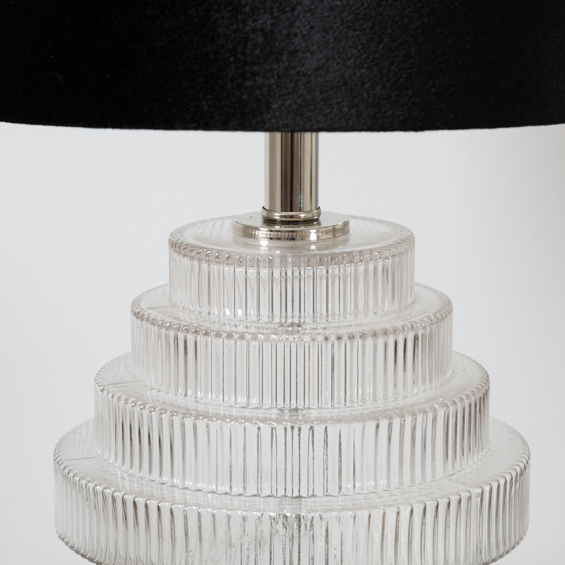 lampa-stolowa-oryginalna-szklana-podstawa-czarny-abazur-srebrne-elementy-podstawa