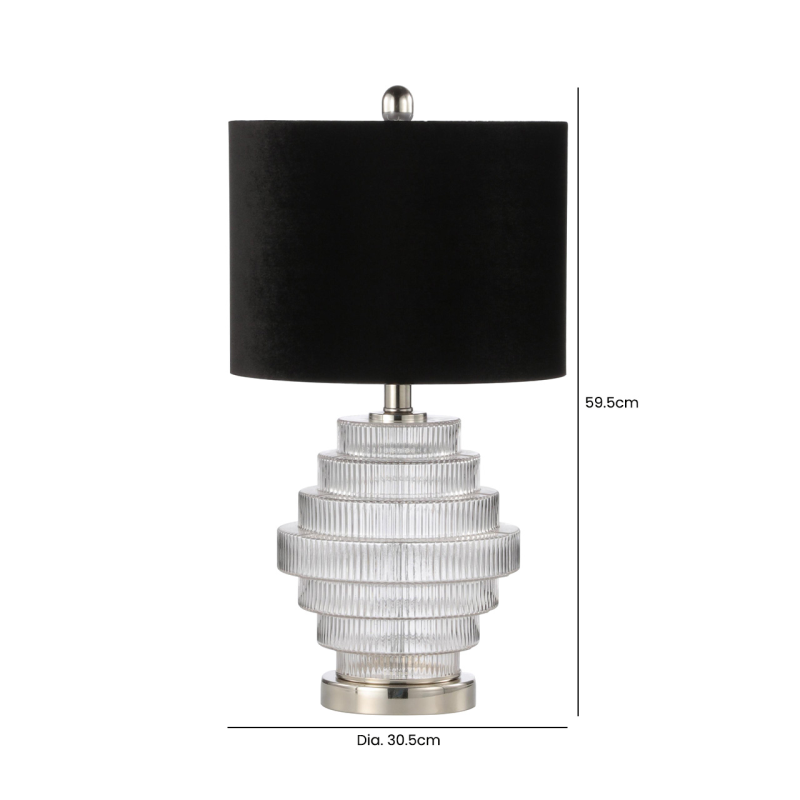 lampa-stolowa-oryginalna-szklana-podstawa-czarny-abazur-srebrne-elementy-wymiary