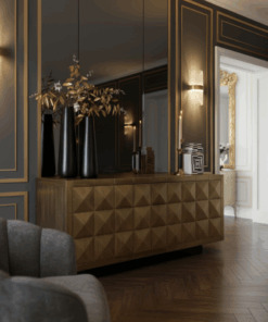 KOMODA Collada 3-drzwiowa, złota, piękny wzór, nowoczesny styl