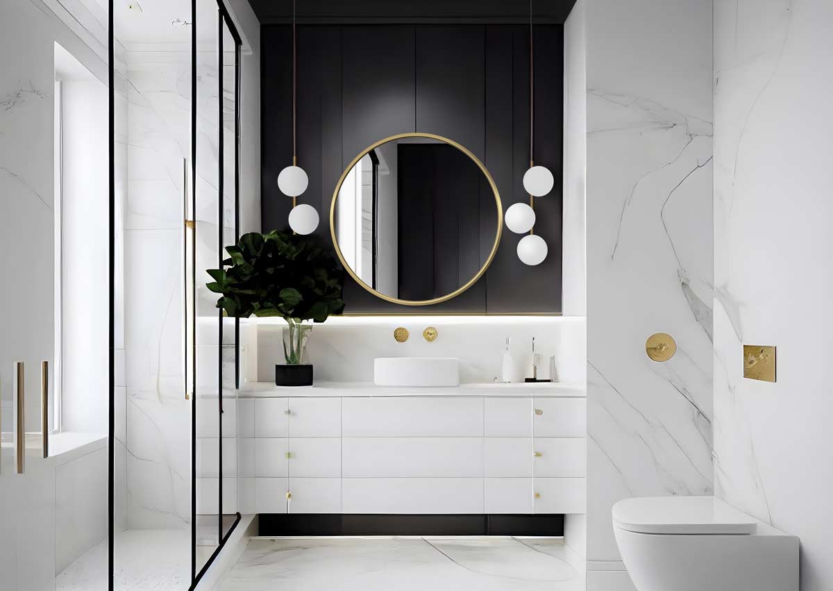 Lustro-okragle-w-zlotej-ramie-Scandi-nowoczesne-w-lazience