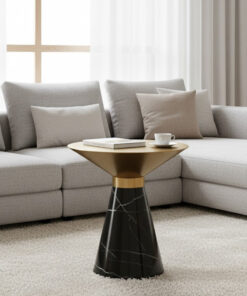 STOLIK POMOCNICZY stożkowa podstawa, złoty blat, nowoczesny styl