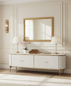 SZAFKA RTV biała, ryflowany front, blat ze spieku kamiennego, nowoczesny styl