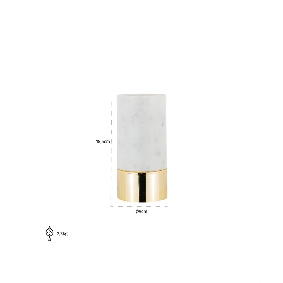 ŚWIECZNIK okrągły z marmurowym korpusem oraz złotym, metalowym detalem, glamour 18,5 cm, wymiary ŚWIECZNIK okrągły z marmurowym korpusem oraz złotym, metalowym detalem, glamour 18,5 cm, wymiary