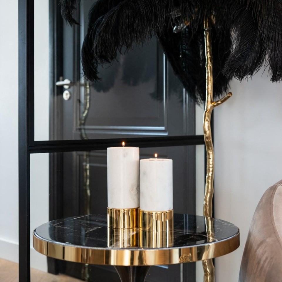 ŚWIECZNIK okrągły z marmurowym korpusem oraz złotym, metalowym detalem, glamour 21,5 cm, ekskluzywny ŚWIECZNIK okrągły z marmurowym korpusem oraz złotym, metalowym detalem, glamour 21,5 cm, ekskluzywny